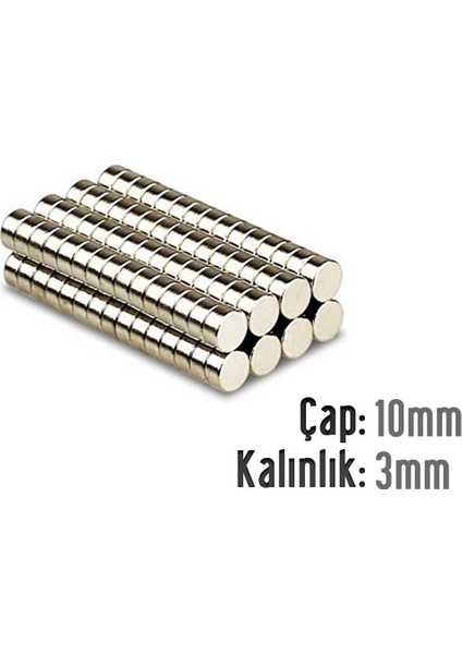 Neodyum Mıknatıs Silindir Çap 10MM , Kalınlık 3mm ( 10 Adet)