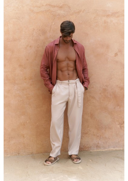 Lorenza Kemer Detay Bej Erkek Pantolon