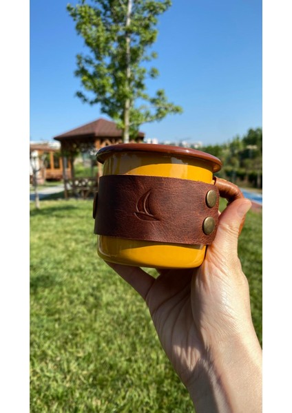 (Isim Yazıyoruz) Deri Kaplı Emaye Kamp Bardağı / Mug / Kupa fiyatları