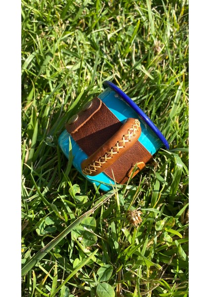 (Isim Yazıyoruz) Deri Kaplı Emaye Kamp Bardağı / Mug / Kupa