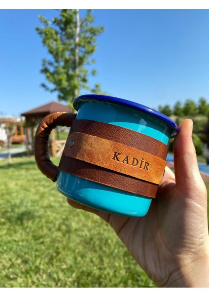 (Isim Yazıyoruz) Deri Kaplı Emaye Kamp Bardağı / Mug / Kupa fiyatları