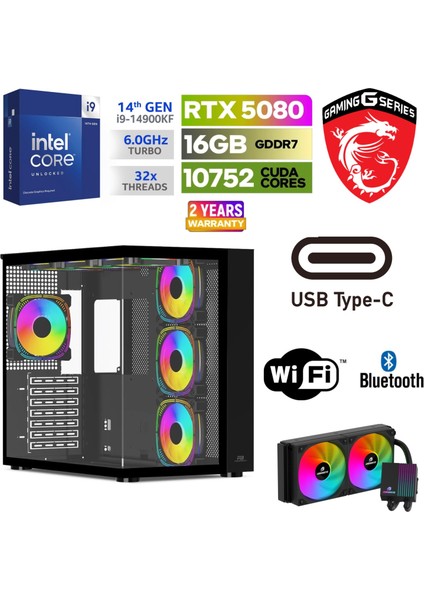Ddr5 – Rtx 5080 16 GB – Intel I9 14900KF - 32GB - 64GB Ddr5 Ram – 1tb M.2 SSD – Sıvı Sogutmalı – Windows 11 Pro Masaüstü Bilgisayar