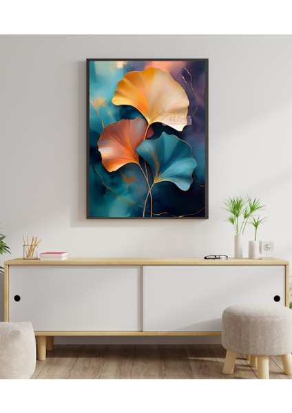 Metal Çerçeveli Gerçek Camlı Tablo Ginkgo Biloba