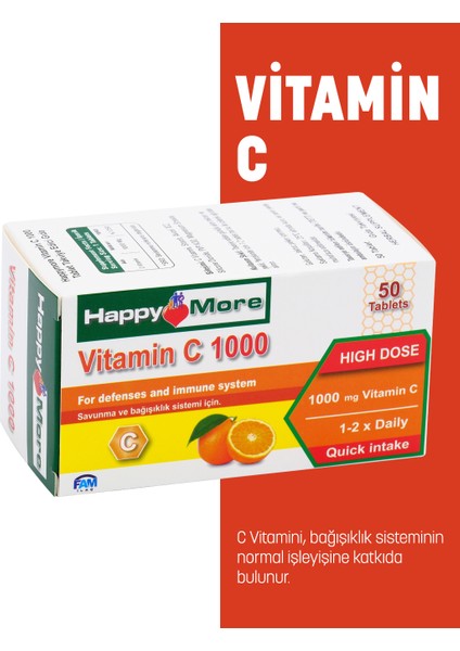 HappyMore 1000 mg Vitamin C içeren 50 Çentikli Tablet Takviye Edici Gıda fiyatları