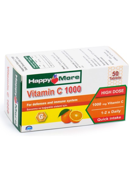 HappyMore 1000 mg Vitamin C içeren 50 Çentikli Tablet Takviye Edici Gıda fırsatları