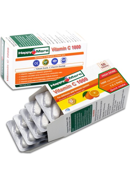 HappyMore 1000 mg Vitamin C içeren 50 Çentikli Tablet Takviye Edici Gıda