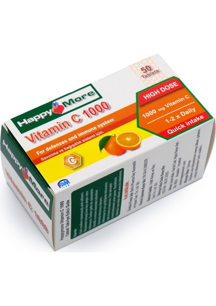 HappyMore 1000 mg Vitamin C içeren 50 Çentikli Tablet Takviye Edici Gıda