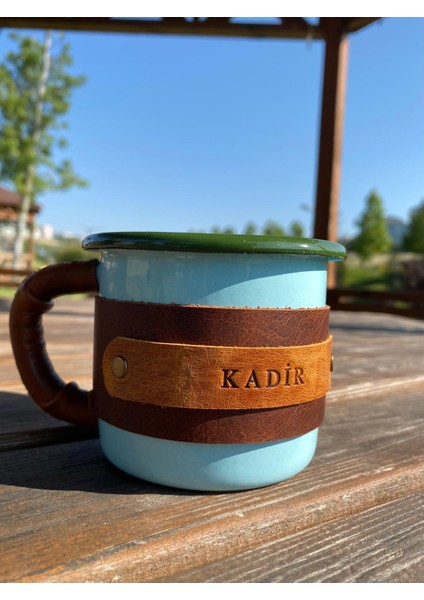 (Isim Yazıyoruz) Deri Kaplı Emaye Kamp Bardağı / Mug / Kupa fiyatları