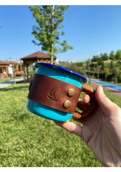 (Isim Yazıyoruz) Deri Kaplı Emaye Kamp Bardağı / Mug / Kupa modelleri