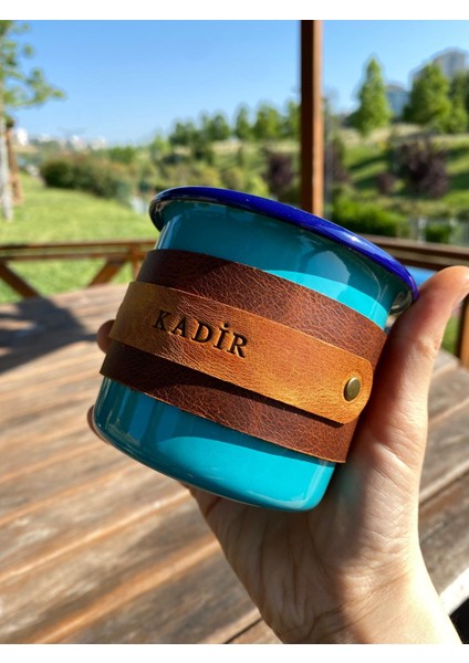 (Isim Yazıyoruz) Deri Kaplı Emaye Kamp Bardağı / Mug / Kupa fırsatları