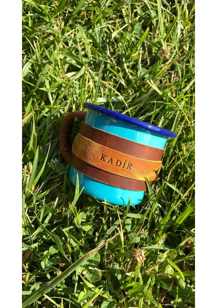 (Isim Yazıyoruz) Deri Kaplı Emaye Kamp Bardağı / Mug / Kupa indirimleri