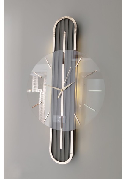 Şık Tasarım Aynalı 65CM Pilli LED Sessiz Mekanizma