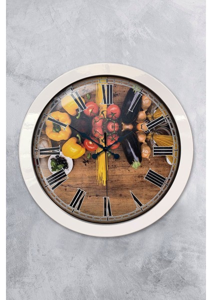 Beyaz Metal Mutfak Duvar Saati, 36 Cm, Şık ve Fonksiyonel Dekorasyon Parçası