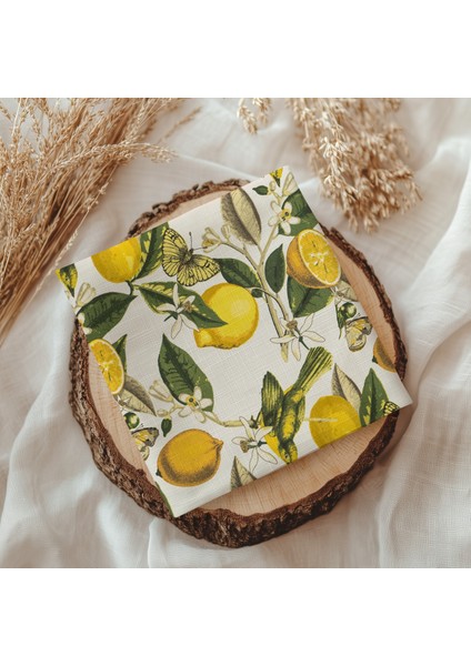 Limon Desenli Keten Kumaş Peçete 6 Adet
