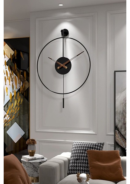 Modern Siyah Sarkaçlı Metal Duvar Saati, 60 Cm, Şık ve Dekoratif Tasarım fırsatları