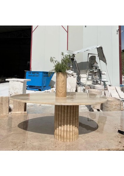 Gerçek Traverten Orta Sehpa – Silindirik Ayaklı, El Yapımı Doğal Taş Tasarım modelleri