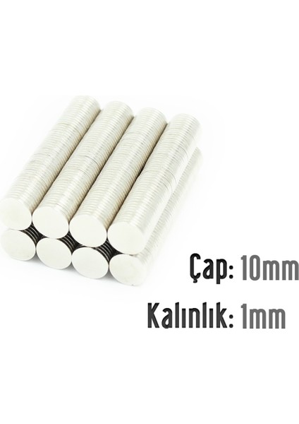 Neodyum Mıknatıs Silindir Çap 10MM , Kalınlık 1mm ( 10 Adet)