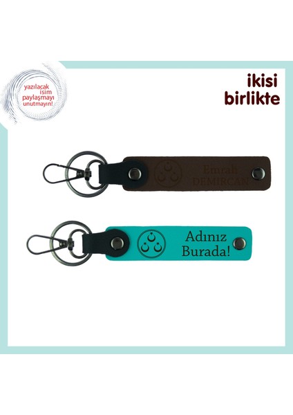 Öğretmene Sonsuz Teşekkür Hediye – Üç Ayyıldız Temalı Isimli Anahtarlık Takımı, Koyu Kahve-Turkuaz