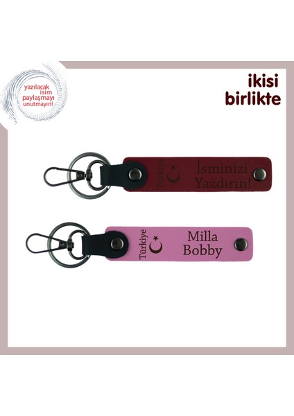 Kankaya Doğum Günü Armağanı – Ayyıldız ve Türkiye, Kişisel Isimli Anahtarlık Takımı, Bordo-Pembe