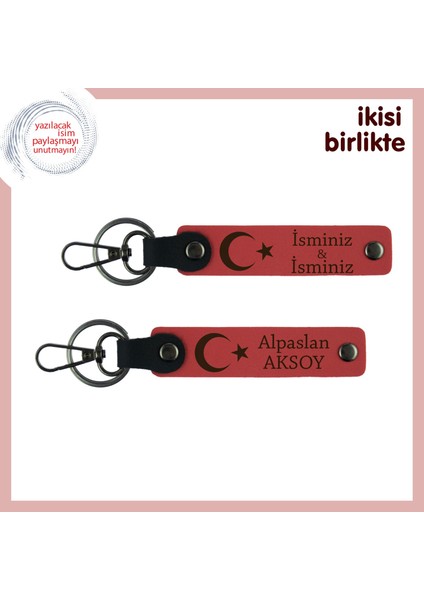 Kankaya Milli Ruhla Hazırlanmış Hediye – Ay Yıldız Desenli Isimli Anahtarlık, Nar Çiçeği-Nar Çiçek