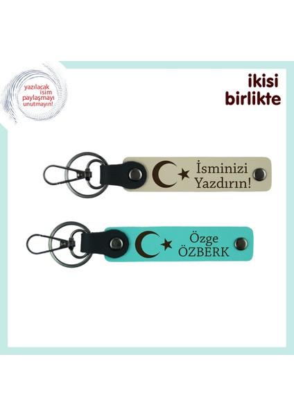 Isminle Sana Özel – Sevgiliye Ay Yıldız Motifli Kişiselleştirilebilir Anahtarlık, S Kahve-Turkuaz