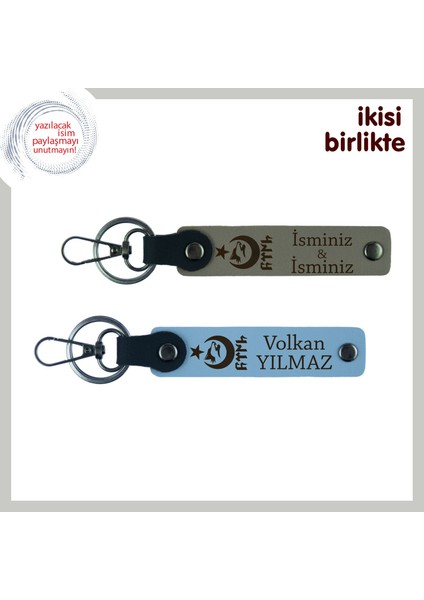 Hastane Çalışanına Moral Hediyesi– Ayyıldız Kurt Göktürk Desenli Anahtarlık Takımı, Kül Gri-Gök Mavi