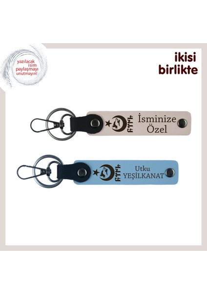 Eşine Verebileceğin En Anlamlı Hediye – Ayyıldız Kurt Göktürk Deri Anahtarlık Seti, Pudra-Gök Mavi