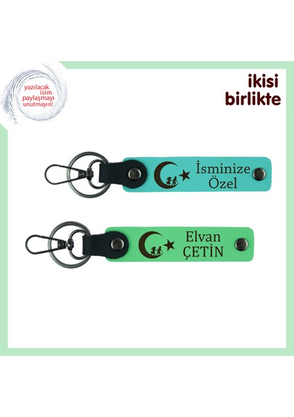 Milli Ruhla Hazırlanmış Çocuk ve Ayyıldız Temalı, Sevgili Ismine Anahtarlık Seti, Turkuaz-Yeşil