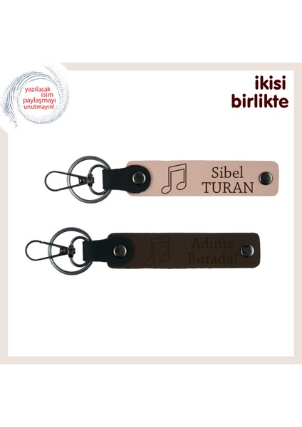 Aşkla Atılan Her Nota Için Hediyelik, Yazılabilir Deri Anahtarlık Seti, Yavru Ağzı-Koyu Kahve