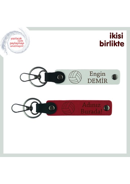 Ortak Maç Günlerine Sportif Dokunuş, Kişiselleştirilebilir Isimli Deri Anahtarlık Set, Beyaz-Kırmızı