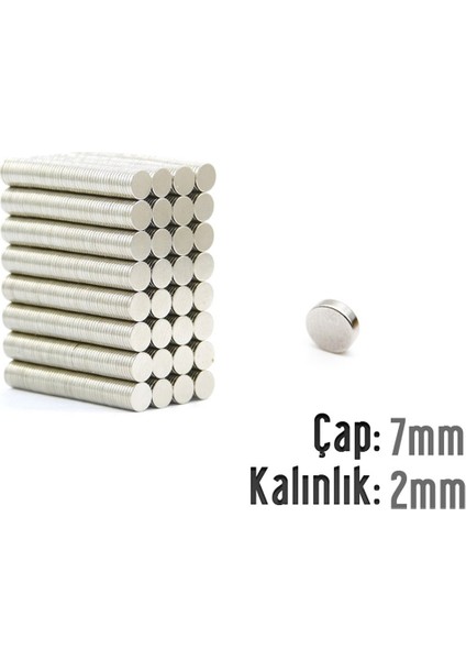 Neodyum Mıknatıs Silindir Çap 7mm , Kalınlık 2mm ( 20 Adet)