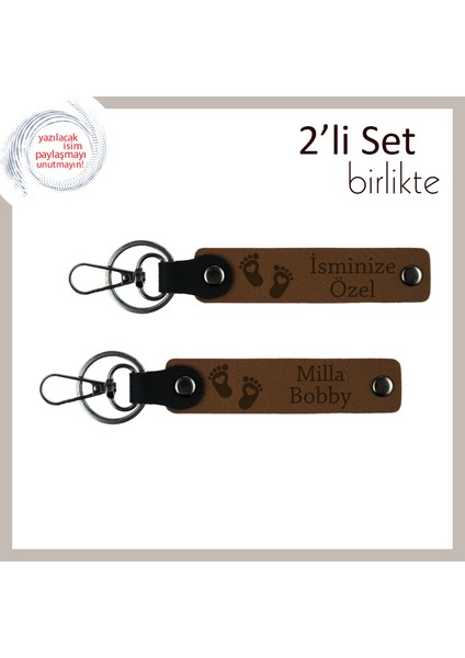 Bebek Ayağı Içinde Kalp Motifli Anahtarlık Seti, Yeni Doğan Bebeğe Anlamlı Hediye, A Kahve-A Kahve