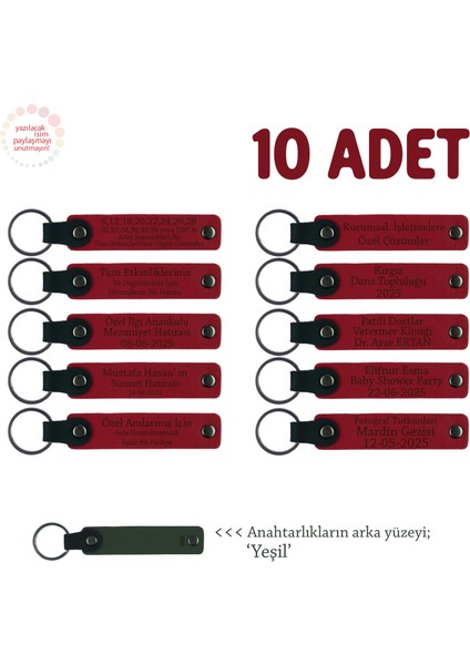 Seramik Öğrencilerine, 10'lu Set, Kişiselleştirilebilir Isimli Hatıra Anahtarlık, Kırmızı & Yeşil