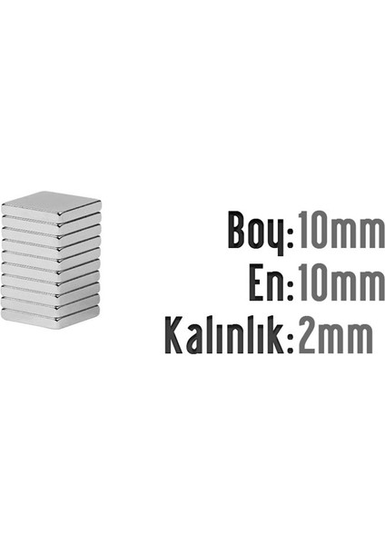 Neodyum Mıknatıs Köşeli 10X10MM , Kalınlık 2 mm (10 Adet)