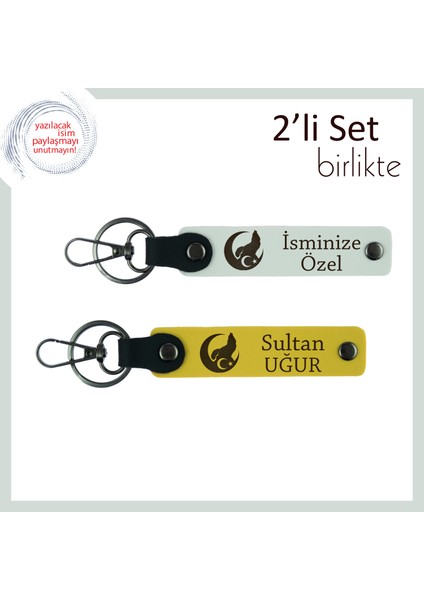Asker Adayına Veda Hediyesi – Bozkurt ve Ayyıldız, Isme Özel 2’li Anahtarlık Seti, Beyaz-Sarı