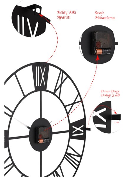 Modern Siyah Duvar Saati, Sessiz ve Şık Tasarım, 41CM Metal Kasa