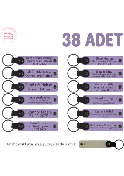 Yeni Yıl Kutlaması Için Mesaj ve Isim Yazılan Hatıra Anahtarlık 38’li Set, Mor Menekşe & Sütlü Kahve