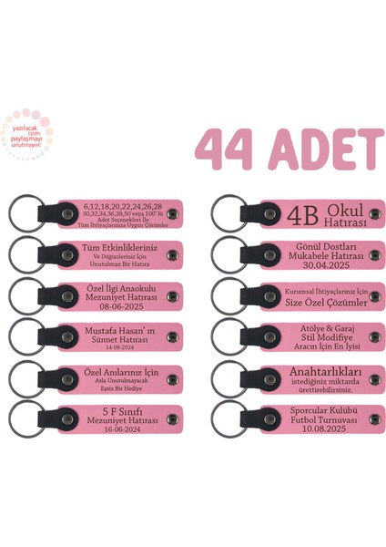 Pembe, Doğum Günü Misafirlerine Kişiselleştirilmiş Anahtarlık 44’lü Set, Özel Hediyelik