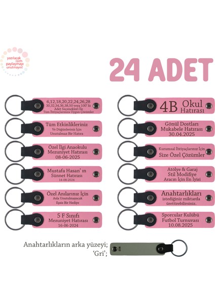 Pembe & Gri, Ilkokuldan Mezun Olurken Öğretmene, 24'lü Set, Hatıralık Kişisel Deri Anahtarlık