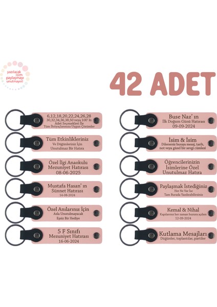 Yıl Sonu Hatırası Olarak Sunulacak, 42’li Set, Öğrenci Isimli Deri Anahtarlık, Pudra