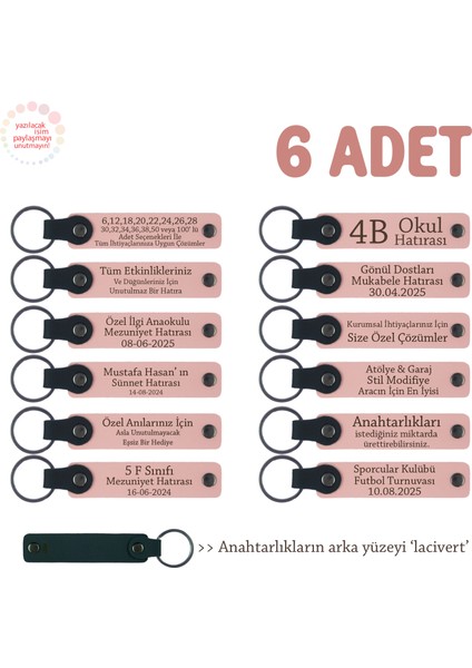 Özel Buluşmalarda Verilen 6'lı Set, Kişiselleştirilebilir Deri Hatıra Anahtarlık, Pudra & Lacivert