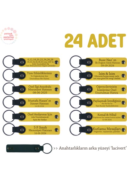Sarı & Laci, Aile Gecesinde Sunulacak Sürpriz Hediye, 24’lü Set, Kişiye Özel Yazılı Deri Anahtarlık