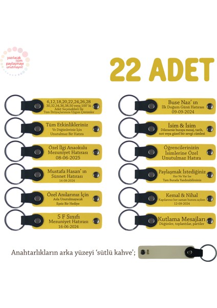 Sarı & S Kahve, Festival Katılımcılarına Küçük Hatıra, 22’li Set, Kişiye Özel Yazılı Deri Anahtarlık