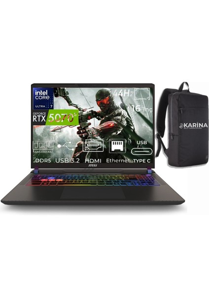 Msı Vector 16 Hx Aı Intel Core Ultra 7 255HX A2XWHG-091XTR-42 24GB 4tb+4tb RTX5070TI 12GB Freedos 16" Wuxga Gaming Laptop & A2XWHG091XTRK42