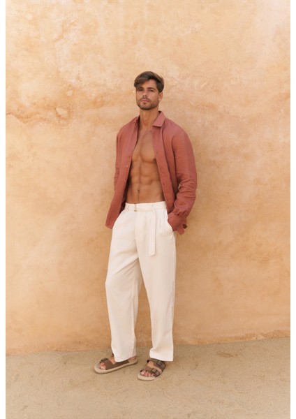 Lorenza Kemer Detay Ekru Erkek Pantolon