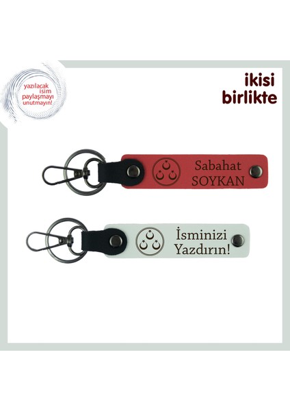 Üç Ayyıldızlı Deri Anahtarlık Seti – Milli Ruhla Hazırlanmış Kişisel Hediye, Nar Çiçeği-Beyaz