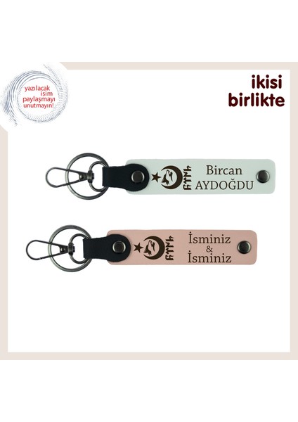 Ayyıldız Kurt Göktürk Temalı Kurumsal Armağan, Isime Özel 2'li Anahtarlık Set, Beyaz-Yavru Ağzı