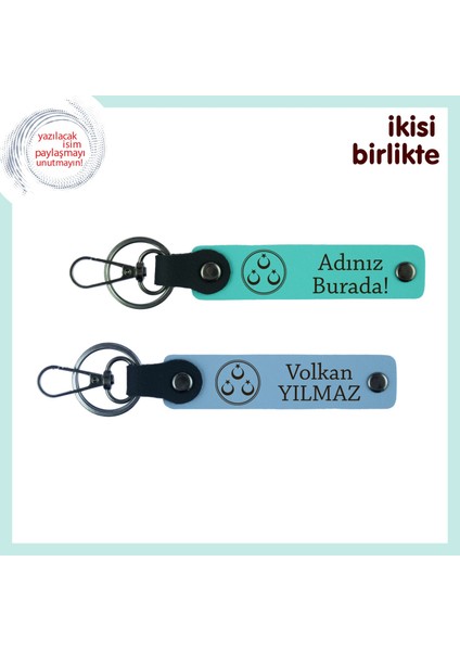 Gönlündeki Yerini Taçlandıran Hediye – Üç Ayyıldız Desenli Kişisel Anahtarlık, Turkuaz-Gök Mavi