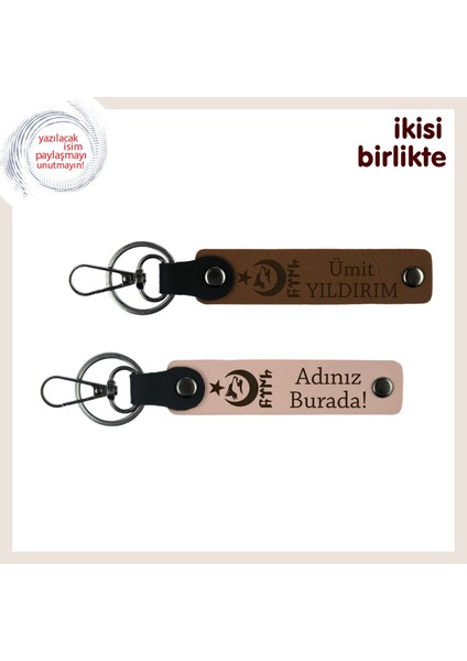 Sevgililer Gününe Özel Ayyıldız Kurt Göktürk Isimli 2’li Romantik Anahtarlık Takım, Kahve-Yavru Ağzı