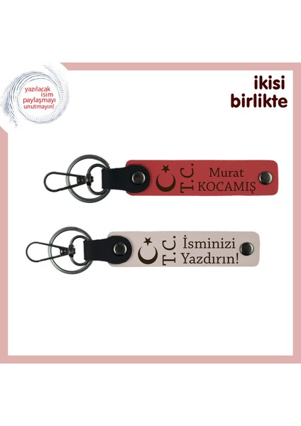 Abiye Verilebilecek Anlamlı Hediye – Ay Yıldız Tc Temalı Kişisel Anahtarlık X2, Nar Çiçeği-Pudra